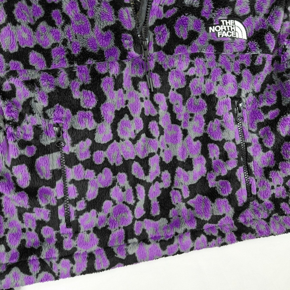 The North Face Womens Purple Leopard Print Cropped Fleece Osito Hoodie Small - Picture 3 of 14